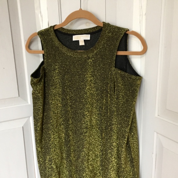 MICHAEL Michael Kors Metallic Green-Gold Cold Shoulder Tunic - Picture 7 of 15